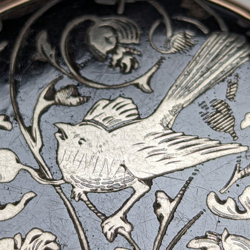 Circa 1923 Antique Longines pocket watch with flower and bird decoration, silver side Niero Hunter case, in good working order