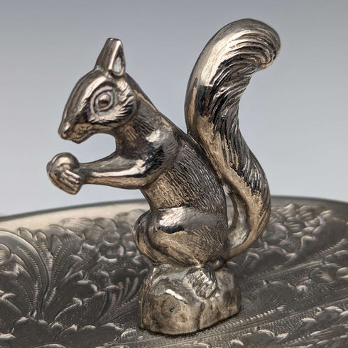British Vintage Silver Plated Squirrel Decoration Oval Dish Seba