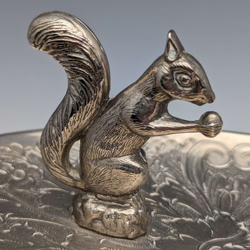 British Vintage Silver Plated Squirrel Decoration Oval Dish Seba