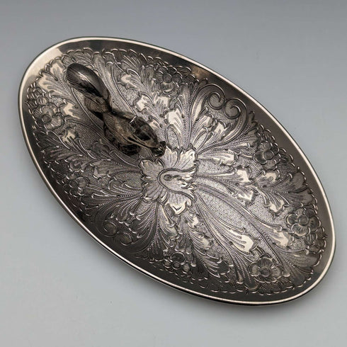 British Vintage Silver Plated Squirrel Decoration Oval Dish Seba