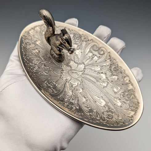 英国ヴィンテージ シルバープレート製 リス装飾 オーバルディッシュ Seba