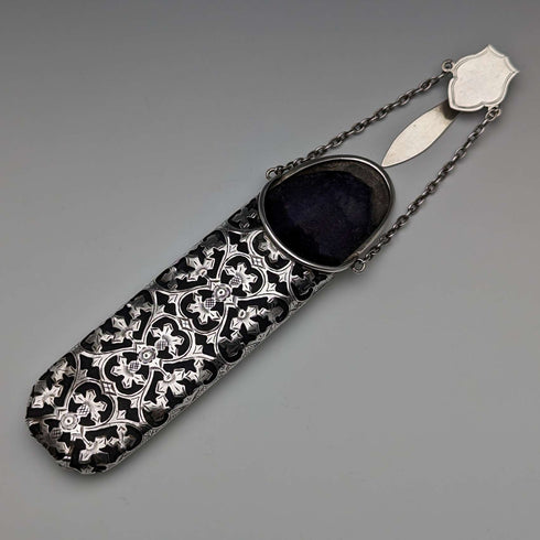 1901 British Antique Sterling Silver Chatelaine Glasses Case Hilliard and Thomason