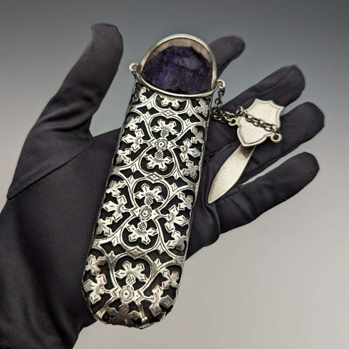 1901 British Antique Sterling Silver Chatelaine Glasses Case Hilliard and Thomason