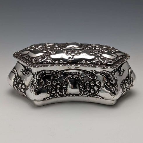 1905 British Antique Sterling Silver Jewelry Box 202g Jones & Crompton