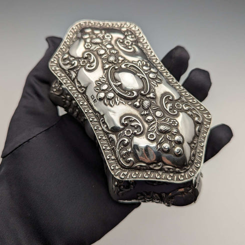 1905 British Antique Sterling Silver Jewelry Box 202g Jones & Crompton