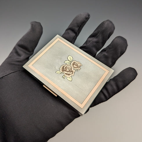 1949年 英国ヴィンテージ 純銀製 薔薇装飾 シガレットケース 101g JHC