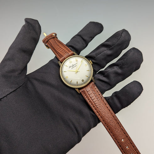 1970 British Vintage JW Benson K9 solid gold case men's watch in good working order