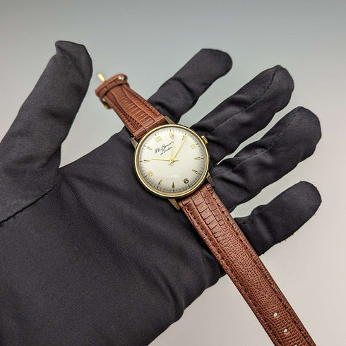 1970年 英国ヴィンテージ J.W.ベンソン K9金無垢ケース 紳士用腕時計 動作良好