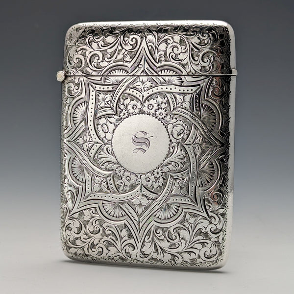 1898 British Antique Sterling Silver Card Case 75g Saunders and Shepherd