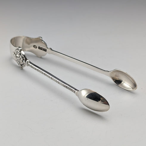 1893 British Antique Sterling Silver Sugar Tongs 29g John Round and Son