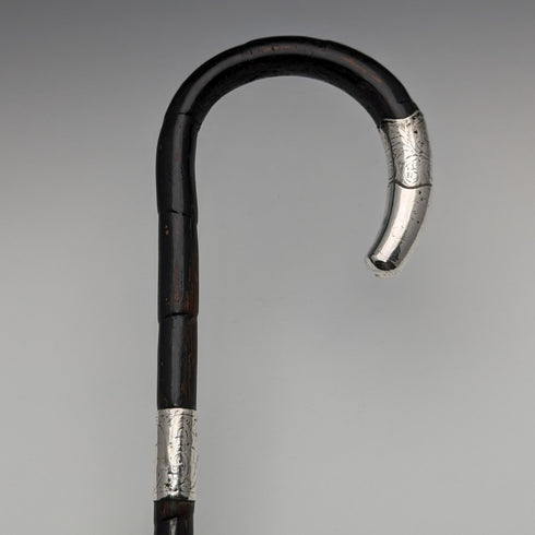 1910年頃 英国アンティーク レディース用ステッキ 曲がりハンドル 純銀装飾 83cm