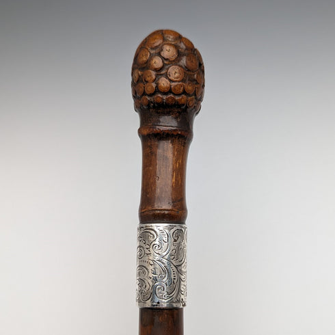 1897年 ステッキ 杖 彫刻ロンデルハンドル 純銀装飾 88cm