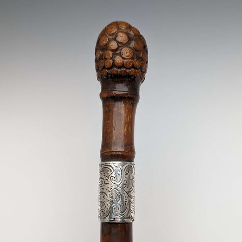 1897年 ステッキ 杖 彫刻ロンデルハンドル 純銀装飾 88cm