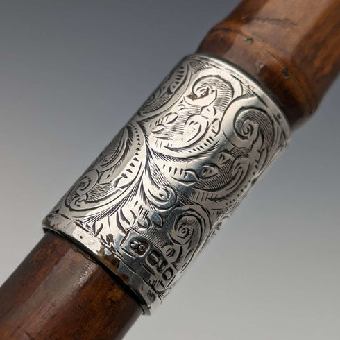 1897年 ステッキ 杖 彫刻ロンデルハンドル 純銀装飾 88cm