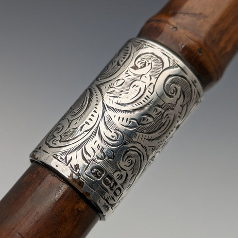 1897年 ステッキ 杖 彫刻ロンデルハンドル 純銀装飾 88cm