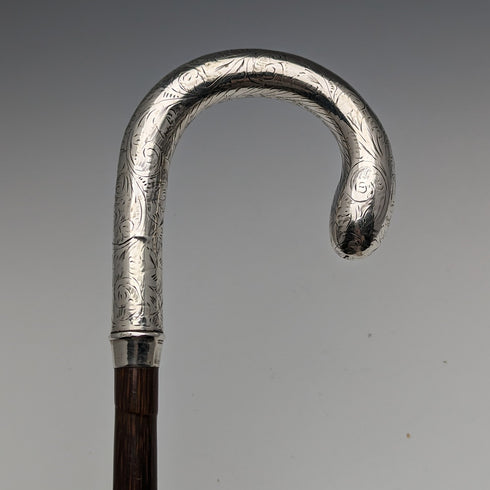 1914年 英国アンティーク レディース用アンブレラ 純銀曲がりハンドル 93cm