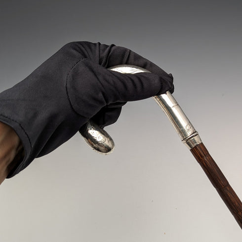 1914年 英国アンティーク レディース用アンブレラ 純銀曲がりハンドル 93cm