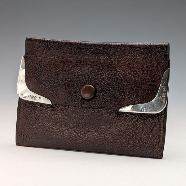 1917 British Antique Sterling Silver Decorated Leather Purse Coin Purse Frederwick Wilson