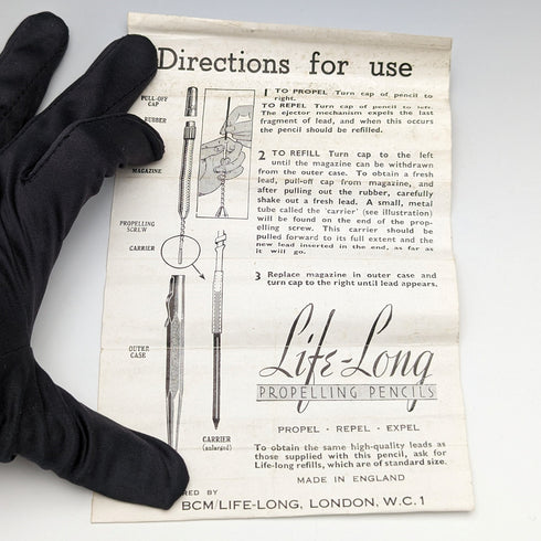 British Vintage Lifelong Sterling Silver Mechanical Pencil with Leaflet