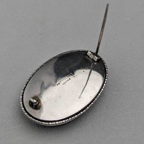 古董荷蘭風景蝴蝶翅膀銀胸針