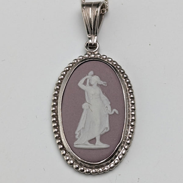 British Vintage Wedgwood Sterling Silver & Lilac Jasper Pendant Necklace