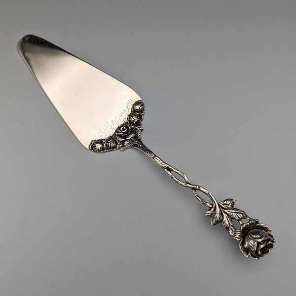 Antique 800 Silver Pastry Server with Rose Sculpture