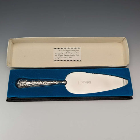 1973年 英国ヴィンテージ 純銀製ハンドル ケーキスライサー 箱入り Harrison Brothers