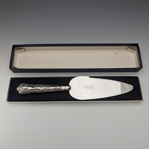1992 British Vintage Sterling Silver Handle Cake Slicer Boxed Harrison Brothers