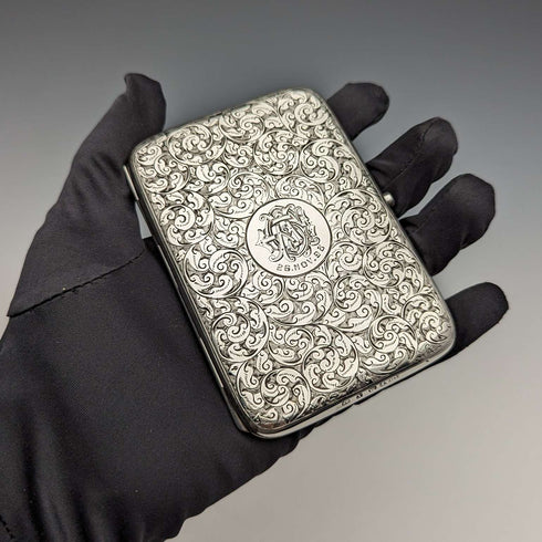 1897年 英国アンティーク 純銀製 両開き型カードケース 122g Deakin and Francis