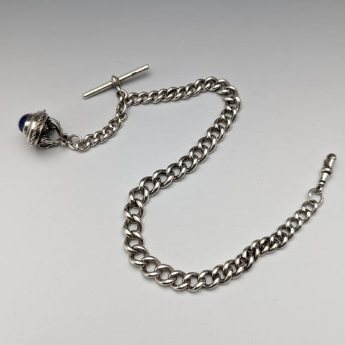 19 世紀末英國古董純銀阿爾伯特鍊 61 克青金石吊墜