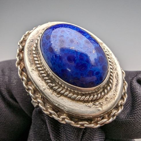 19 世紀末英國古董純銀阿爾伯特鍊 61 克青金石吊墜