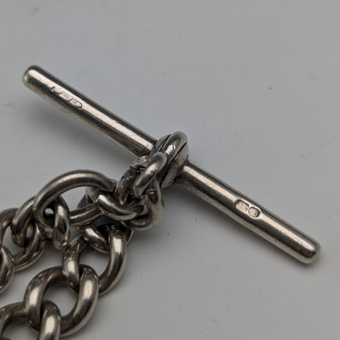 19 世紀末英國古董純銀阿爾伯特鍊 61 克青金石吊墜