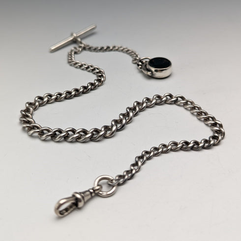 Circa 1900 British Antique Sterling Silver Albert Chain 35g 2 Color Rotating Fob