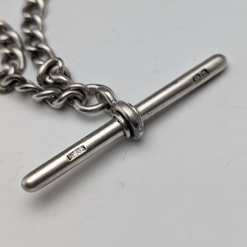 Circa 1900 British Antique Sterling Silver Albert Chain 35g 2 Color Rotating Fob