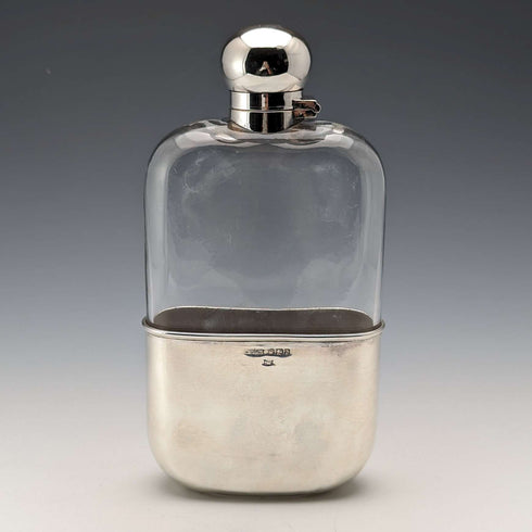 1895 British Antique Sterling Silver & Glass Skittles Hip Flask James Dixon and Sons
