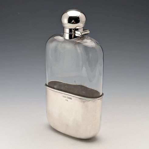 1895 British Antique Sterling Silver & Glass Skittles Hip Flask James Dixon and Sons