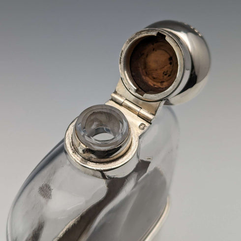 1895 British Antique Sterling Silver & Glass Skittles Hip Flask James Dixon and Sons