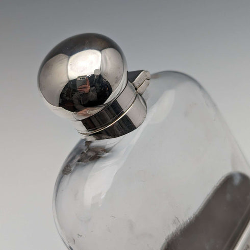 1895 British Antique Sterling Silver & Glass Skittles Hip Flask James Dixon and Sons