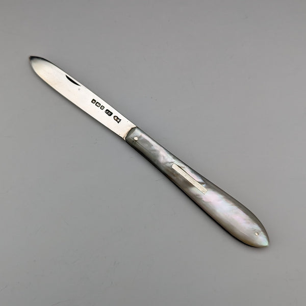 1913 British Antique White Pearl Handle Sterling Silver Blade Penknife Joseph Rodgers
