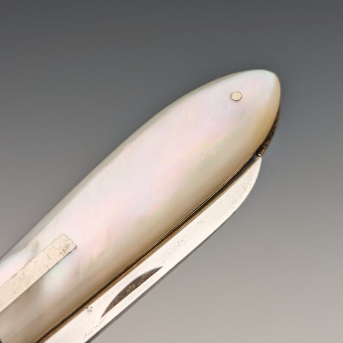 1913年 英国アンティーク 白蝶貝ハンドル 純銀ブレード ペンナイフ Joseph Rodgers