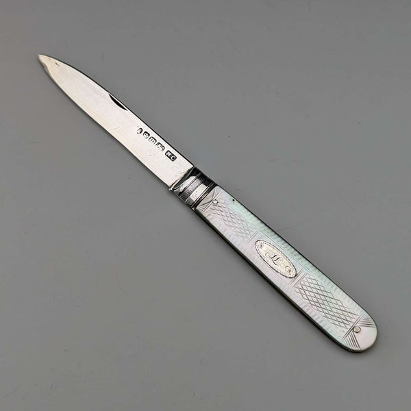 1834 British Antique White Pearl Handle Sterling Silver Blade Penknife Nathaniel Creswick