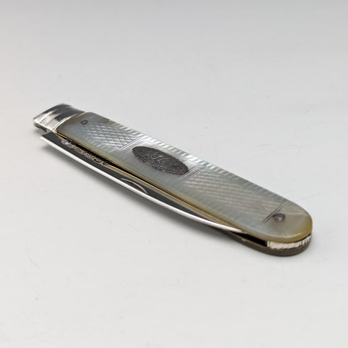 1834 British Antique White Pearl Handle Sterling Silver Blade Penknife Nathaniel Creswick