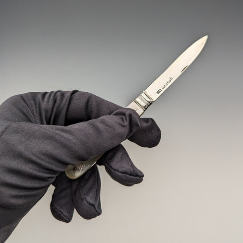 1834年 英国アンティーク 白蝶貝ハンドル 純銀ブレード ペンナイフ Nathaniel Creswick