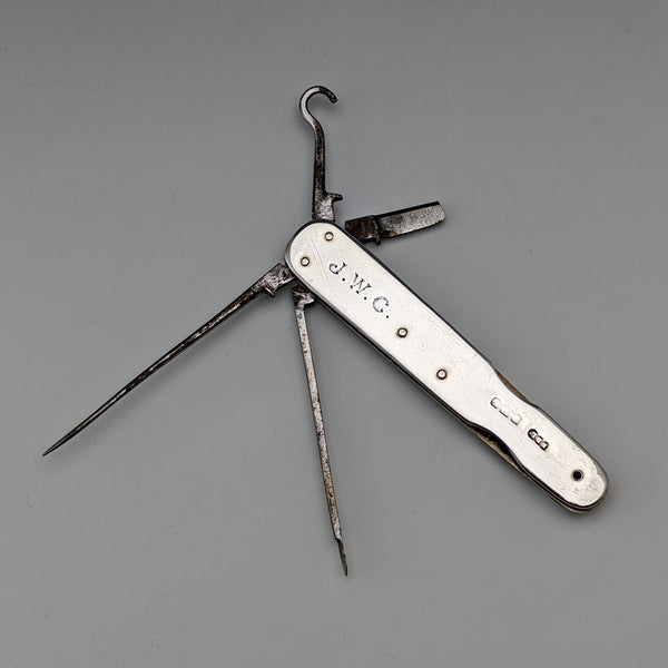 1923 British Vintage Sterling Silver Handle Multi Tool Needham Brothers