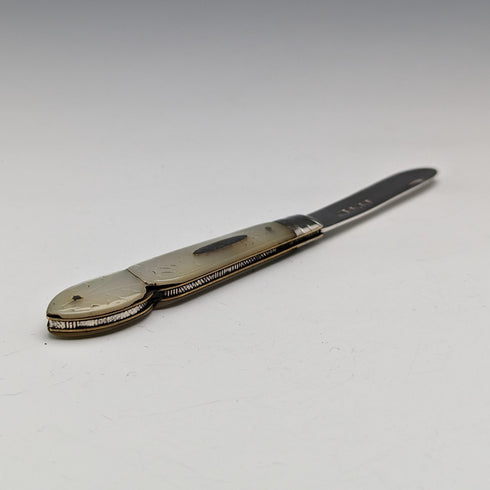 1912 British Antique White Pearl Handle Sterling Silver Blade Penknife William Needham
