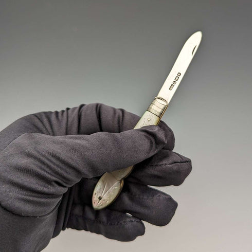 1912 British Antique White Pearl Handle Sterling Silver Blade Penknife William Needham
