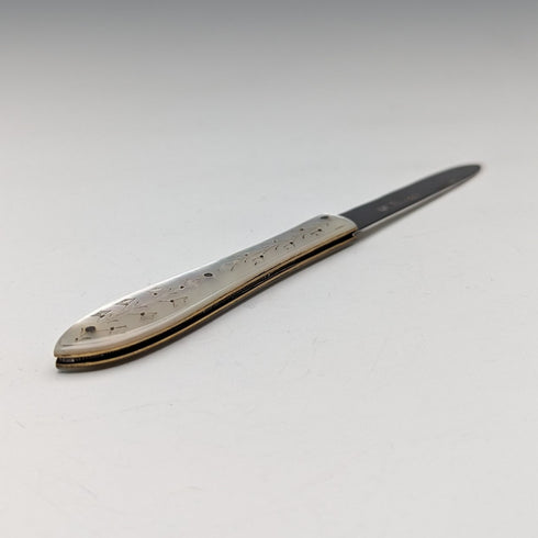 1884年 英国アンティーク 白蝶貝ハンドル 純銀ブレード ペンナイフ Hilliard and Thomason