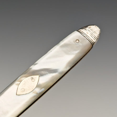 Early 19th Century British Antique White Pearl Handle Sterling Silver Blade Folding Fork