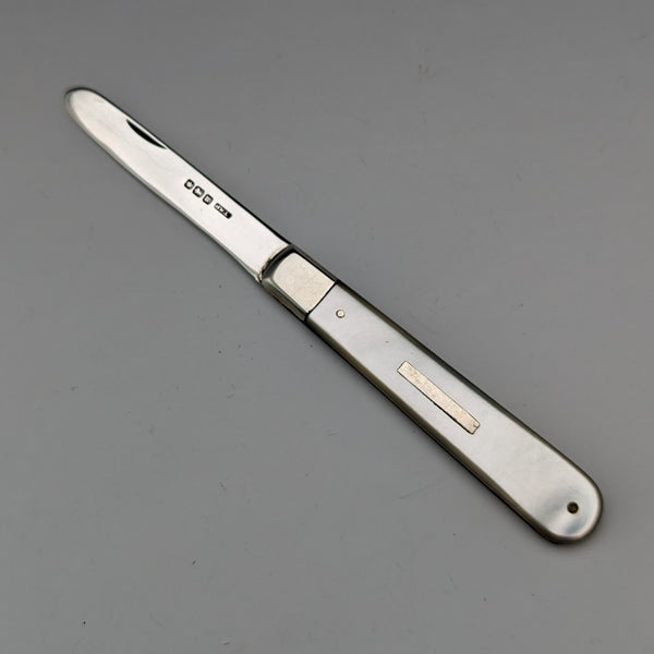 1914 British Antique White Pearl Handle Sterling Silver Blade Penknife Henry Williamson