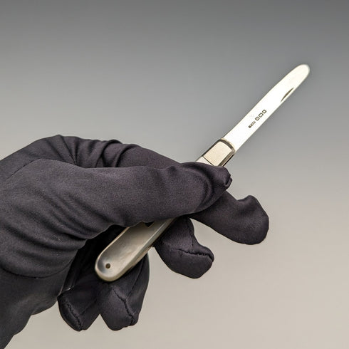 1914年 英国アンティーク 白蝶貝ハンドル 純銀ブレード ペンナイフ Henry Williamson